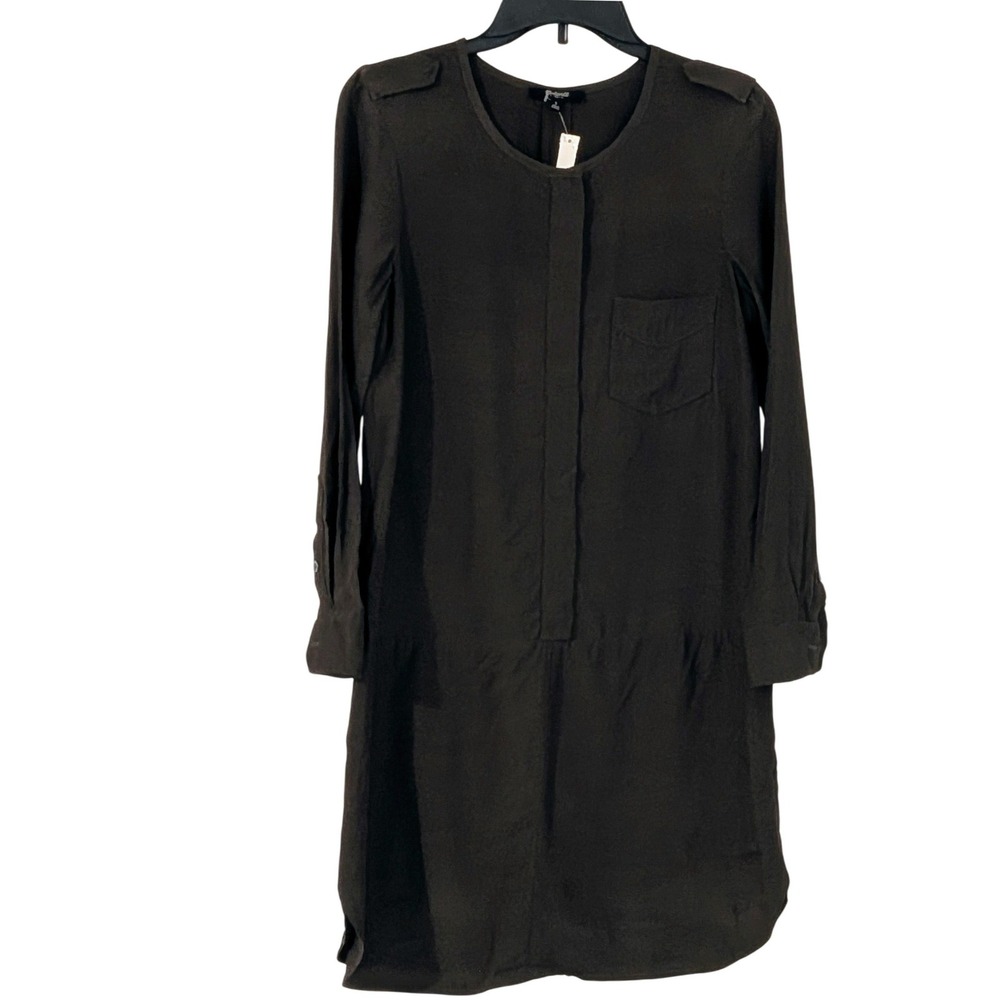 Madewell 1937 Womens Small Olive Viscose Shift Dress Long Sleeve NWT $118